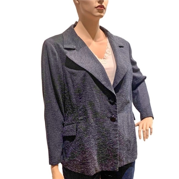 IGIGI Blue Tweed Blazer Jacket Pockets Rear Buckle Lined 2 Button Plus Size 22 - Picture 4 of 9
